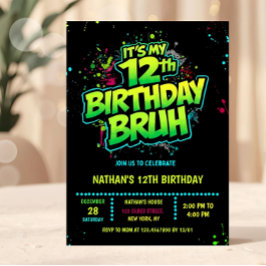 Bruh 12th Birthday Boy Neon Modern Invitation Inbjudningar