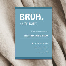 Bruh 14th Birthday Invitation Teens Boy Blue Inbjudningar