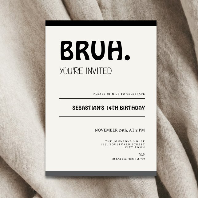 Bruh 14th Birthday Invitation Teens Boy Party Inbjudningar (Bruh 14th birthday invitation for boys)