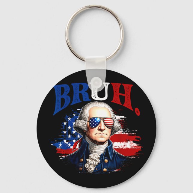 Bruh 4 juli rolig george washington usa flagga nyckelring (Framsida)