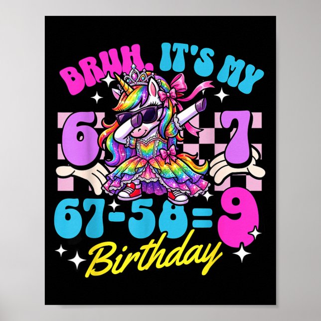 Bruh 67-589 9-års födelsedags prinsessa enhörning  poster (Framsidan)