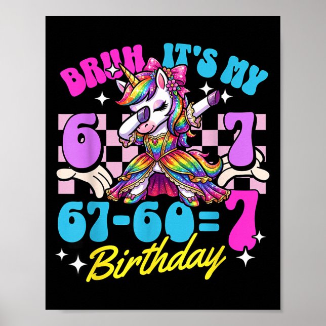Bruh 67-607 7-års födelsedags enhörning Dabbing fl Poster (Framsidan)