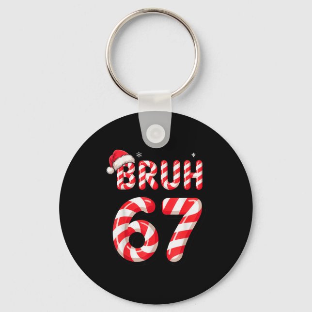 Bruh 67 Christmas Candy Cane For Teen Boys Six Sev Nyckelring (Framsida)
