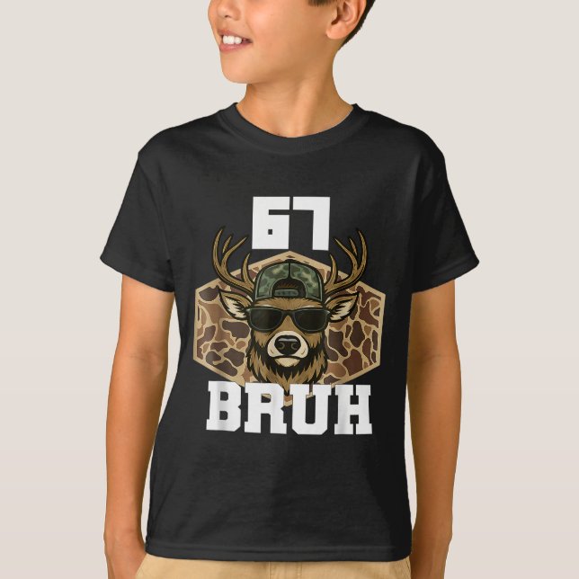 Bruh 67 Deer Funny Deer Hunting Camo Hat Youth Tee (Framsida)