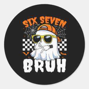 Bruh 67 Halloween Rolig Sex Sju Meme Brainrot Spök Runt Klistermärke