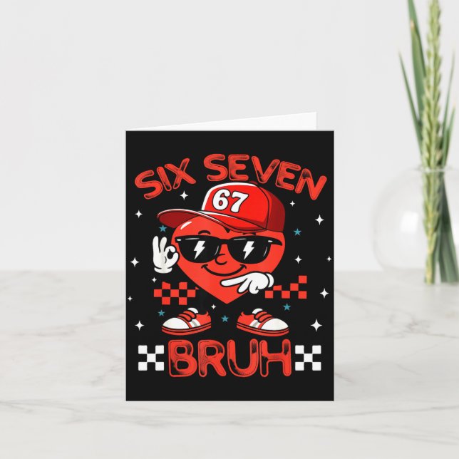 Bruh 67 Six Seven Meme Dab Hjärta Pojkar Barn Vale Kort (Framsida)