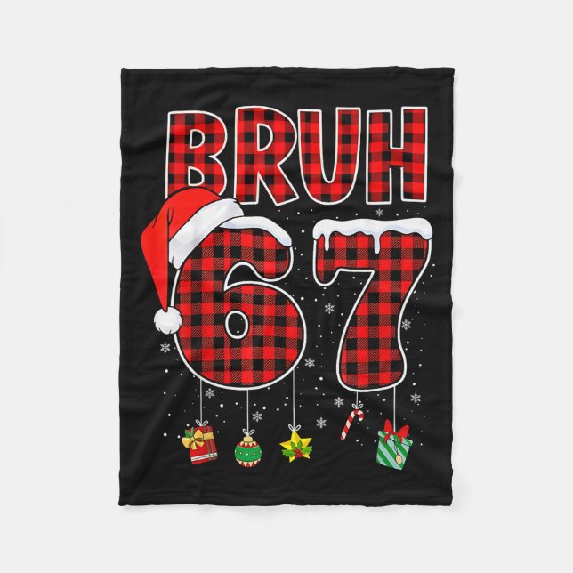 Bruh 67 Six Seven Meme Kul Jul Röd Rutig Julkläder Fleecefilt (Framsidan)