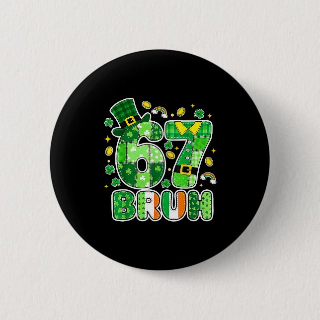 Bruh 67 St Patrick's Day Grafik Med Shamrocks An Knapp (Framsida)