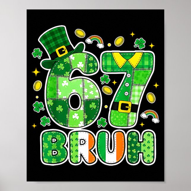 Bruh 67 St Patrick's Day Grafik Med Shamrocks An Poster (Framsidan)