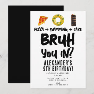 Bruh, är du med? Boy Teenager Birthday Pizza Bassä Inbjudningar