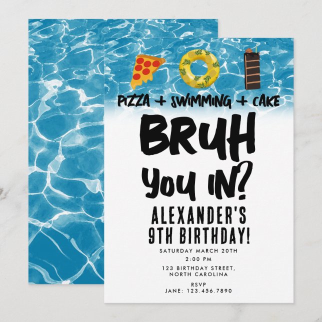 Bruh, är du med? Boy Teenager Birthday Pizza Bassä Inbjudningar (Fram/baksida)