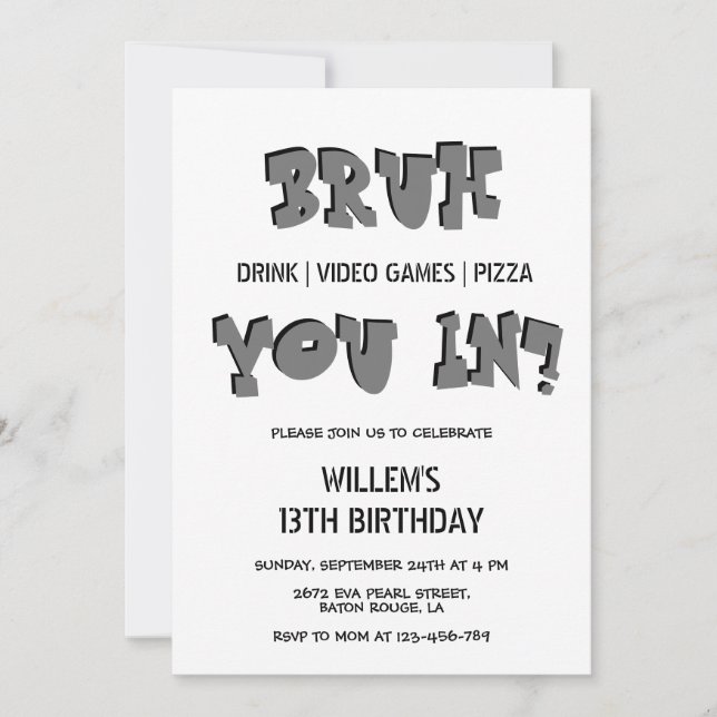 BRUH, är du med? Dubbla Text Tonåring Boy Birthday Inbjudningar (Framsida)