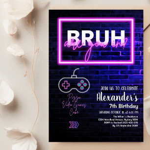Bruh, är du med? Neon Arcade Video Games Boy Birth Inbjudningar