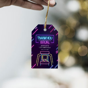 Bruh, är du med? Neon Arcade Video Games Boy Birth Presentetikett