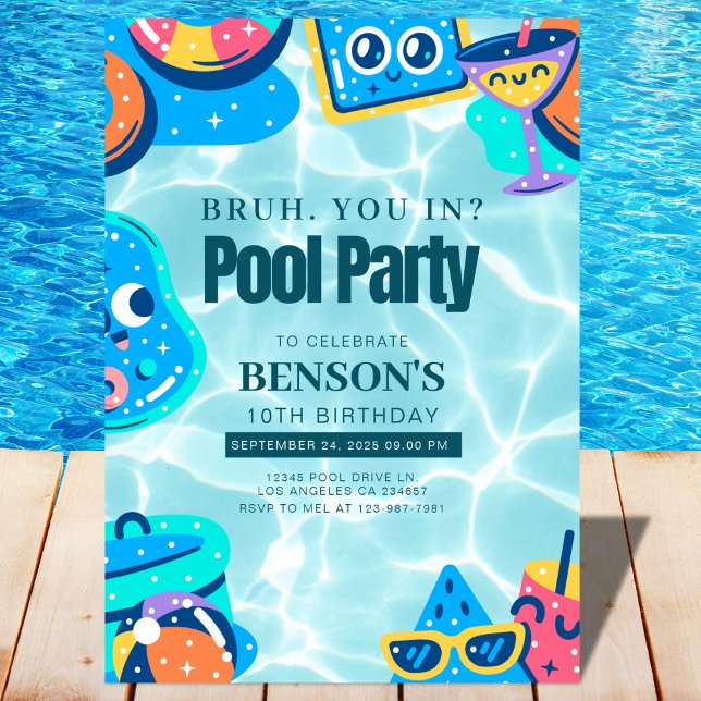 BRUH, är du med? Swimming Boy Birthday Inbjudningar (Skapare uppladdad)