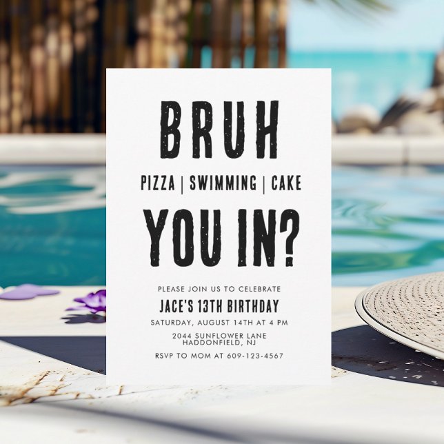 BRUH, är du med? Swimming Boy Birthday Inbjudningar (Skapare uppladdad)