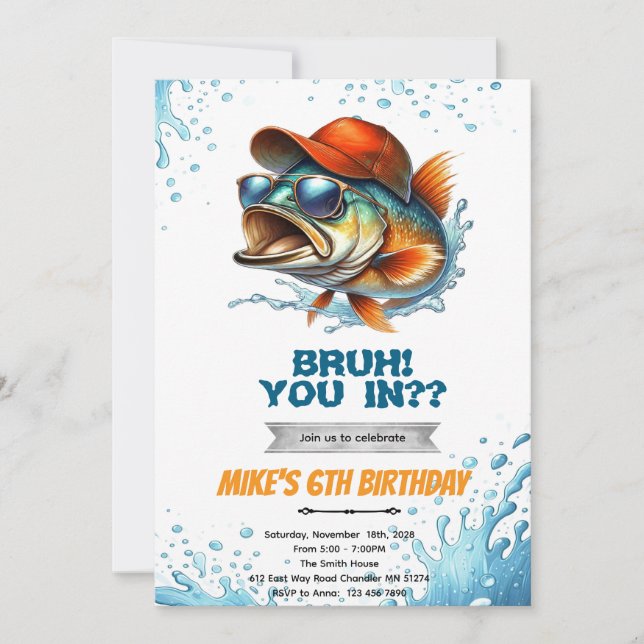 Bruh Bass Fishing Birthday Invitation Inbjudningar (Framsida)