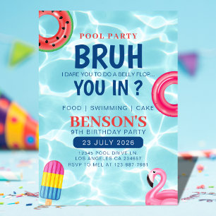 Bruh Bassäng Party Boy Birthday Inbjudningar
