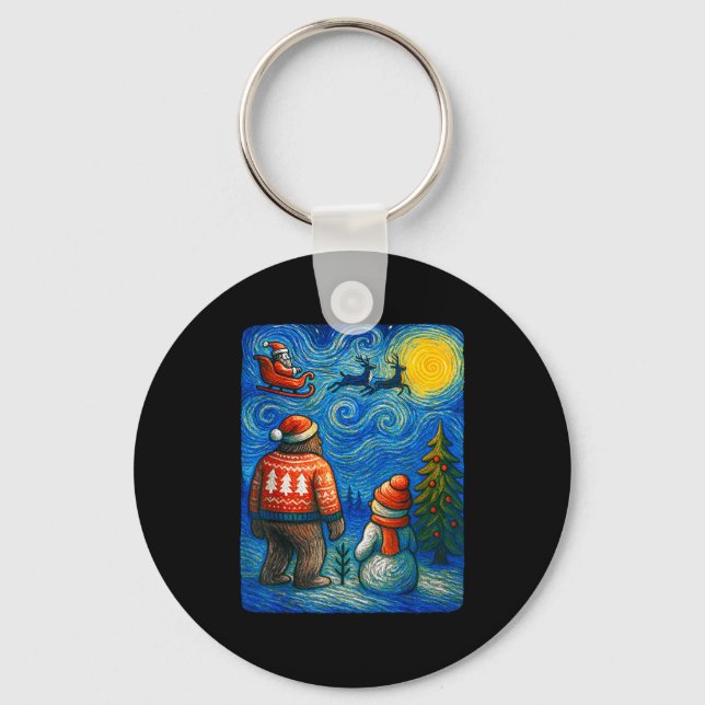 Bruh Bigfoot Snowman Starry Night Christmas Xmas M Nyckelring (Framsida)
