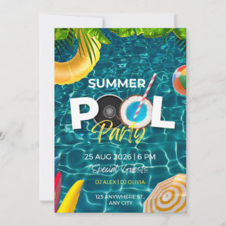 BRUH Blå Poolparty Födelsedagsinbjudan för Pojkar Inbjudningar