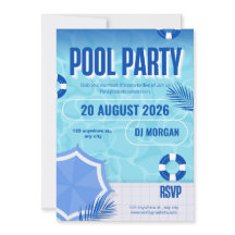 BRUH Blå Poolparty Födelsedagsinbjudan | Sommar
