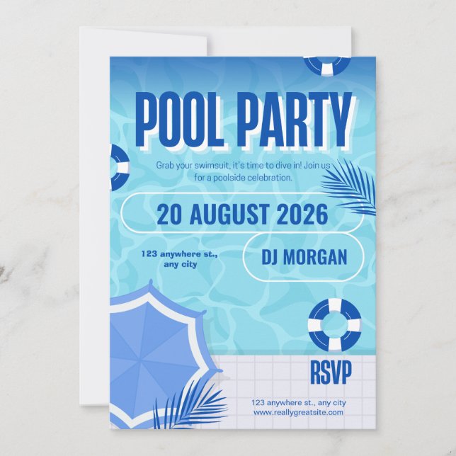 BRUH Blå Poolparty Födelsedagsinbjudan | Sommar  Inbjudningar (Framsida)