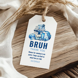 BRUH! Blue Bassäng Boy Birthday Tack Presentetikett