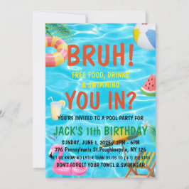 Bruh Boy Bassäng Party Birthday Inbjudningar
