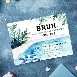 Bruh boy bassäng party födelsedagsfest inbjudningar