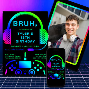 Bruh Boy Tonåring fotomall för födelsedagsvideospe Inbjudningar