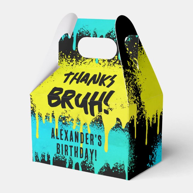 Bruh Boy's Birthday Neon Graffiti Gult Teal Presentaskar (Framsidan Sidan)