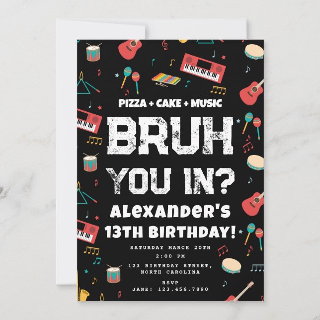 Bruh Boy's Birthday Party Teenager Music Band Inbjudningar (Framsida)