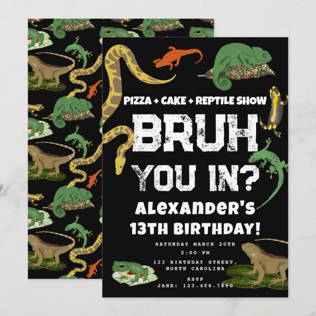 Bruh Boy's Birthday Party Teenager Reptile Show Inbjudningar (Fram/baksida)