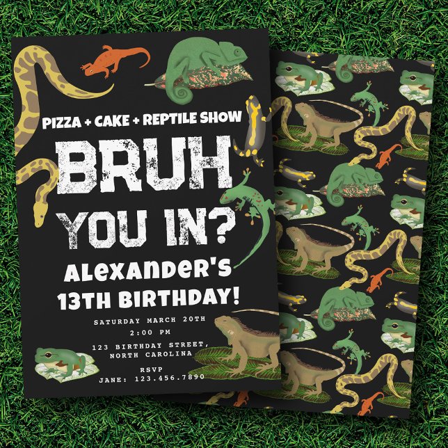 Bruh Boy's Birthday Party Teenager Reptile Show Inbjudningar (Bruh Boy's Birthday Party Teenager Reptile Show Invitation)