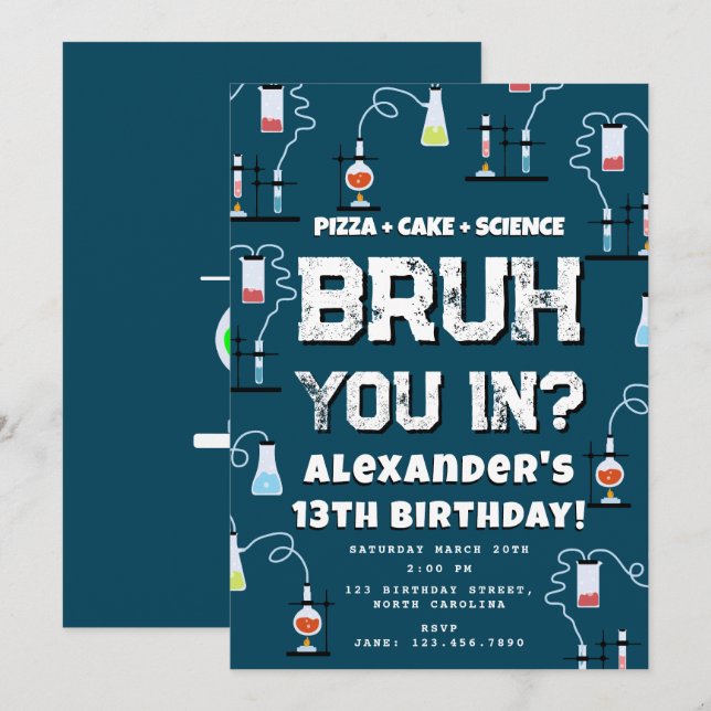 Bruh Boy's Birthday Party Teenager Science Theme Inbjudningar (Fram/baksida)