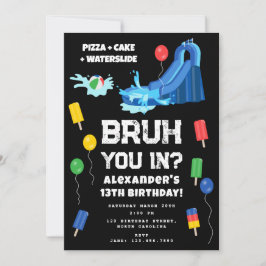 Bruh Boy's Birthday Party Teenager Waterslide Inbjudningar