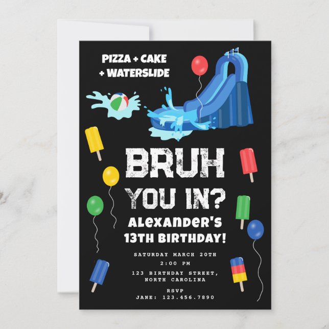 Bruh Boy's Birthday Party Teenager Waterslide Inbjudningar (Framsida)