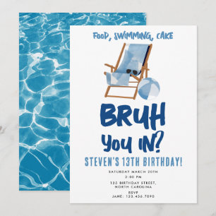 Bruh Boy's Teenager Birthday Bassäng Party Tonårin Inbjudningar