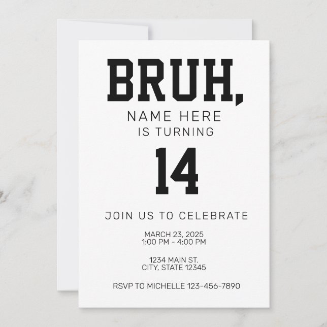 Bruh Bro Birthday Invitation Inbjudningar (Framsida)