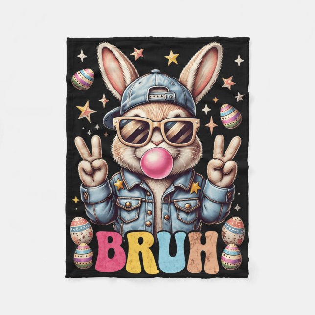 Bruh Bunny som blåser bubbelgum Glad påsk dag pojk Fleecefilt (Framsidan)