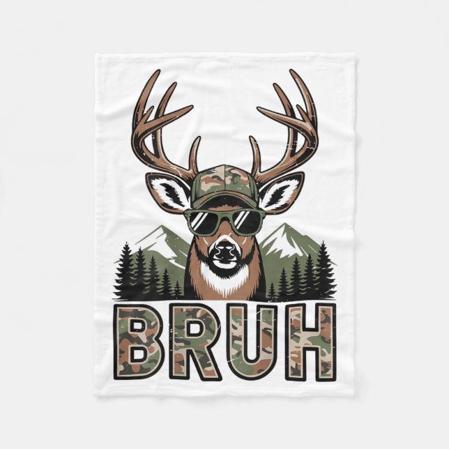 Bruh Camo Deer Hunting Camouflage Elk Buck Funny Y Fleecefilt (Framsidan)