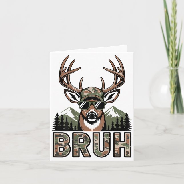 Bruh Camo Deer Hunting Camouflage Elk Buck Funny Y Kort (Framsida)