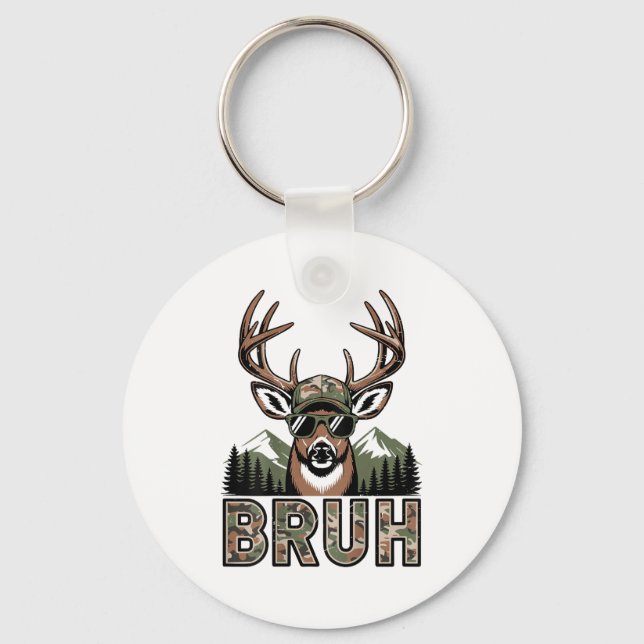 Bruh Camo Deer Hunting Camouflage Elk Buck Funny Y Nyckelring (Framsida)