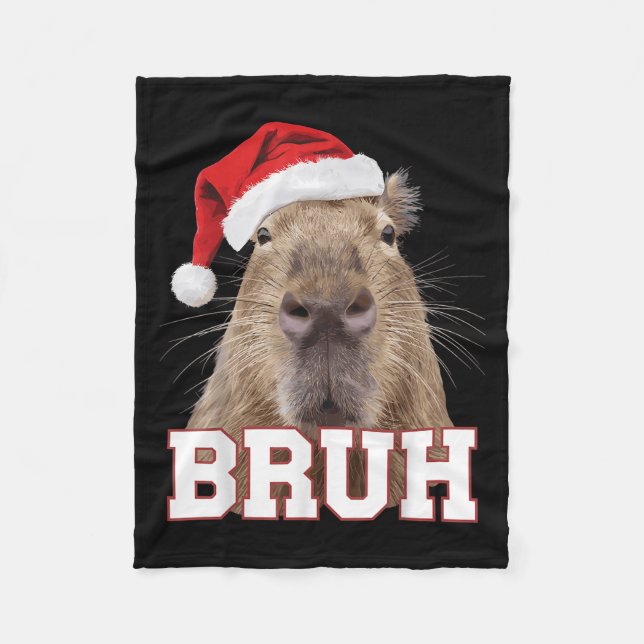 Bruh Capybara Funny Santa Hat-julsäsong Fleecefilt (Framsidan)