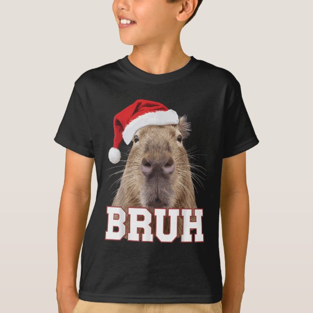 Bruh Capybara Funny Santa Hat-julsäsong T Shirt (Framsida)
