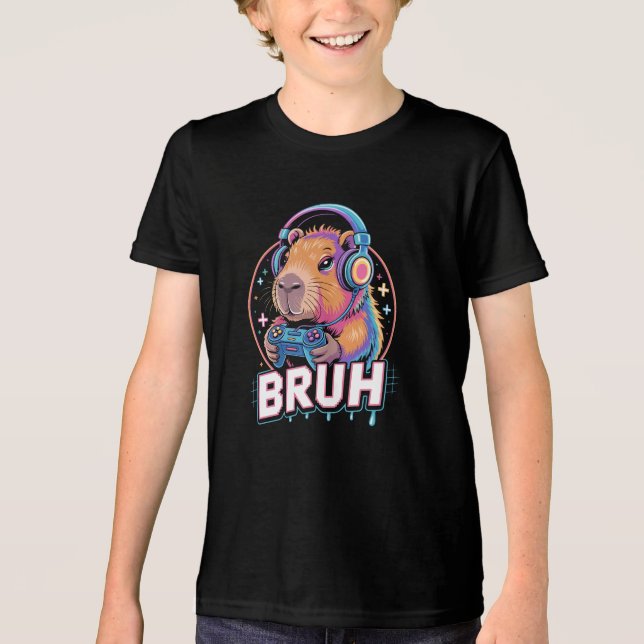 Bruh Capybara Funny Video Games T Shirt (Framsida)