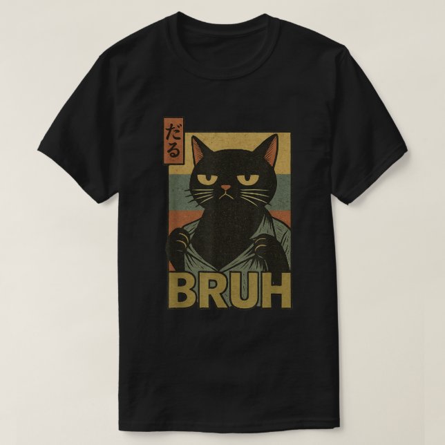 Bruh Cat Meme Japanese Anime Aesthetic T Shirt (Design framsida)