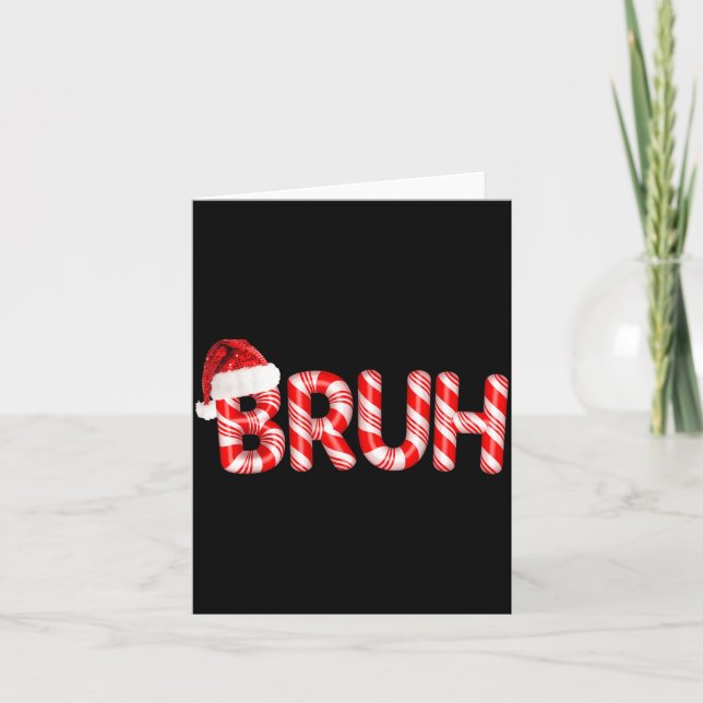 Bruh Christmas Candy Cane Santa Hat Holiday Boy Gi Kort (Framsida)