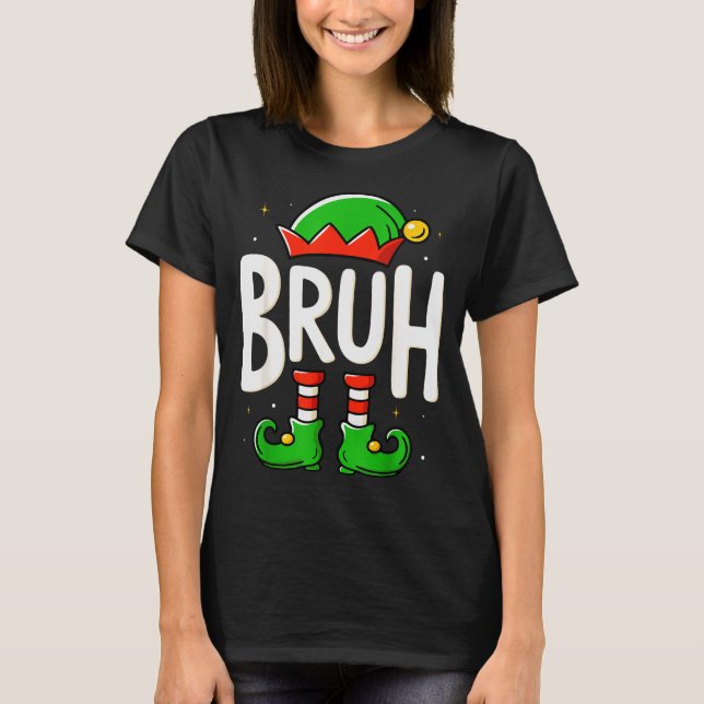 Bruh Christmas Elf Pajamas For Mens Kids Teen Boys T Shirt (Framsida)