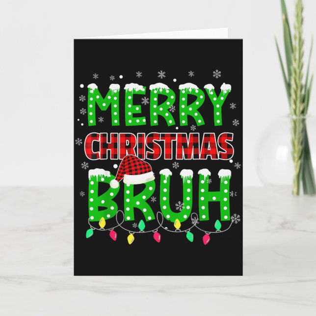Bruh Christmas Red Plaid Teens Boys Kids Xmas Paja Kort (Framsida)